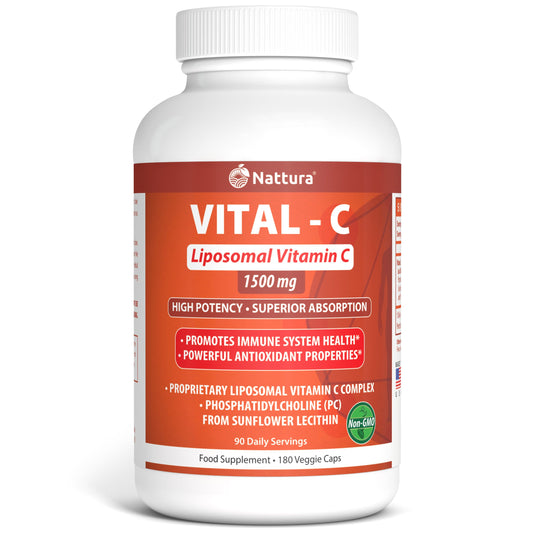 Nattura VITAL-C Liposomal Vitamin C 1500 mg, 180 Veggie Capsules, 3 Months Supply