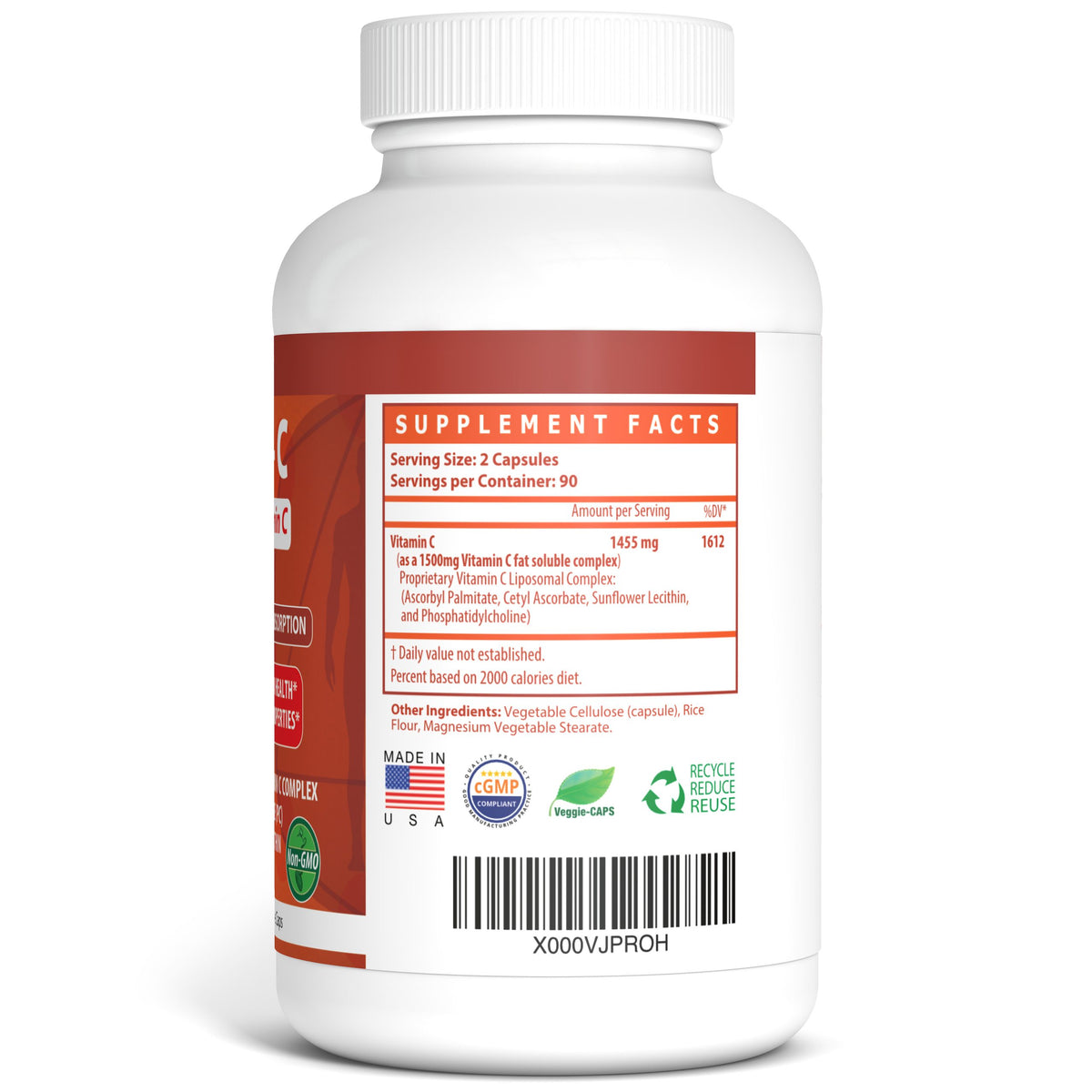 Nattura VITAL-C Liposomal Vitamin C 1500 mg, 180 Veggie Capsules, 3 Months Supply