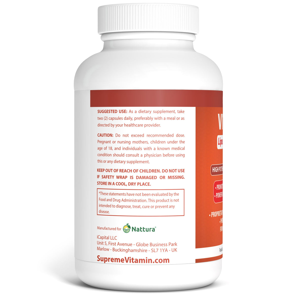 Nattura VITAL-C Liposomal Vitamin C 1500 mg, 180 Veggie Capsules, 3 Months Supply