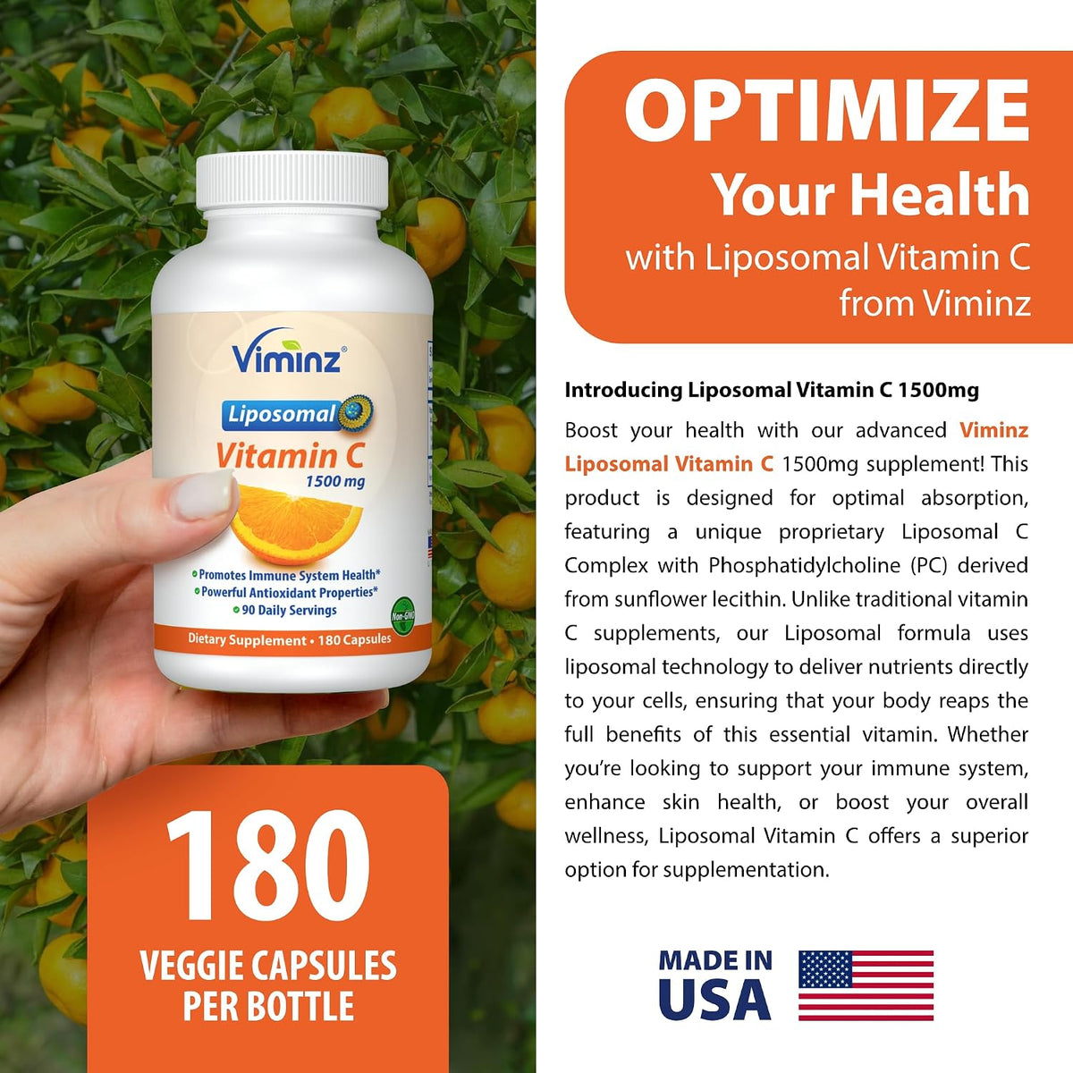Viminz Vital-C Liposomal Vitamin C – 1500mg – 180 Veggie Caps