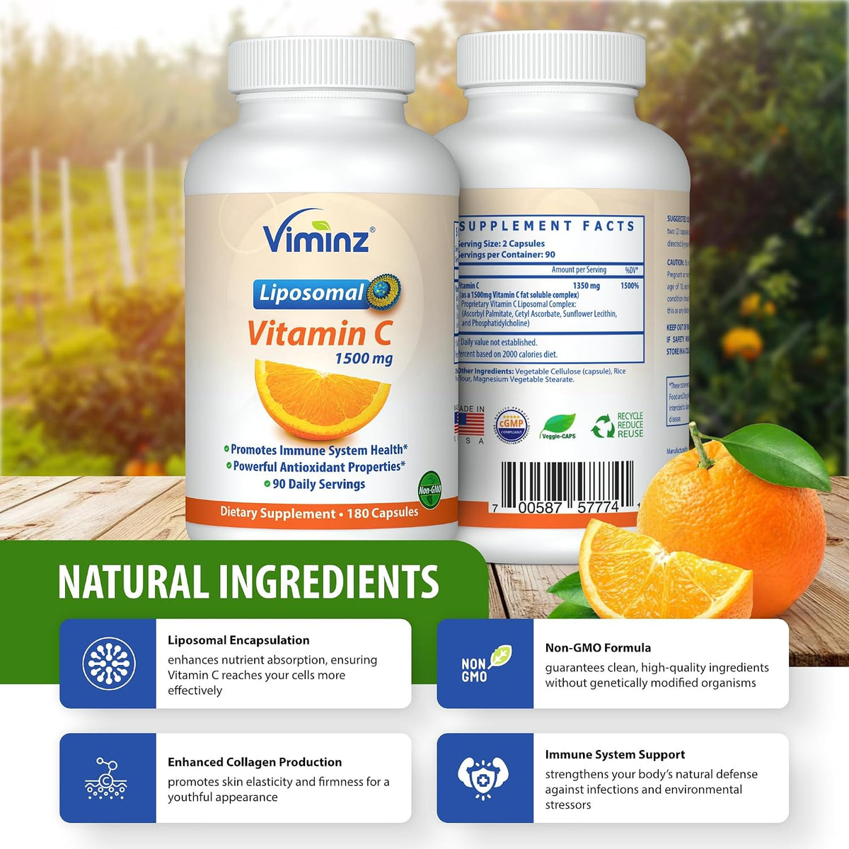 Viminz Vital-C Liposomal Vitamin C – 1500mg – 180 Veggie Caps