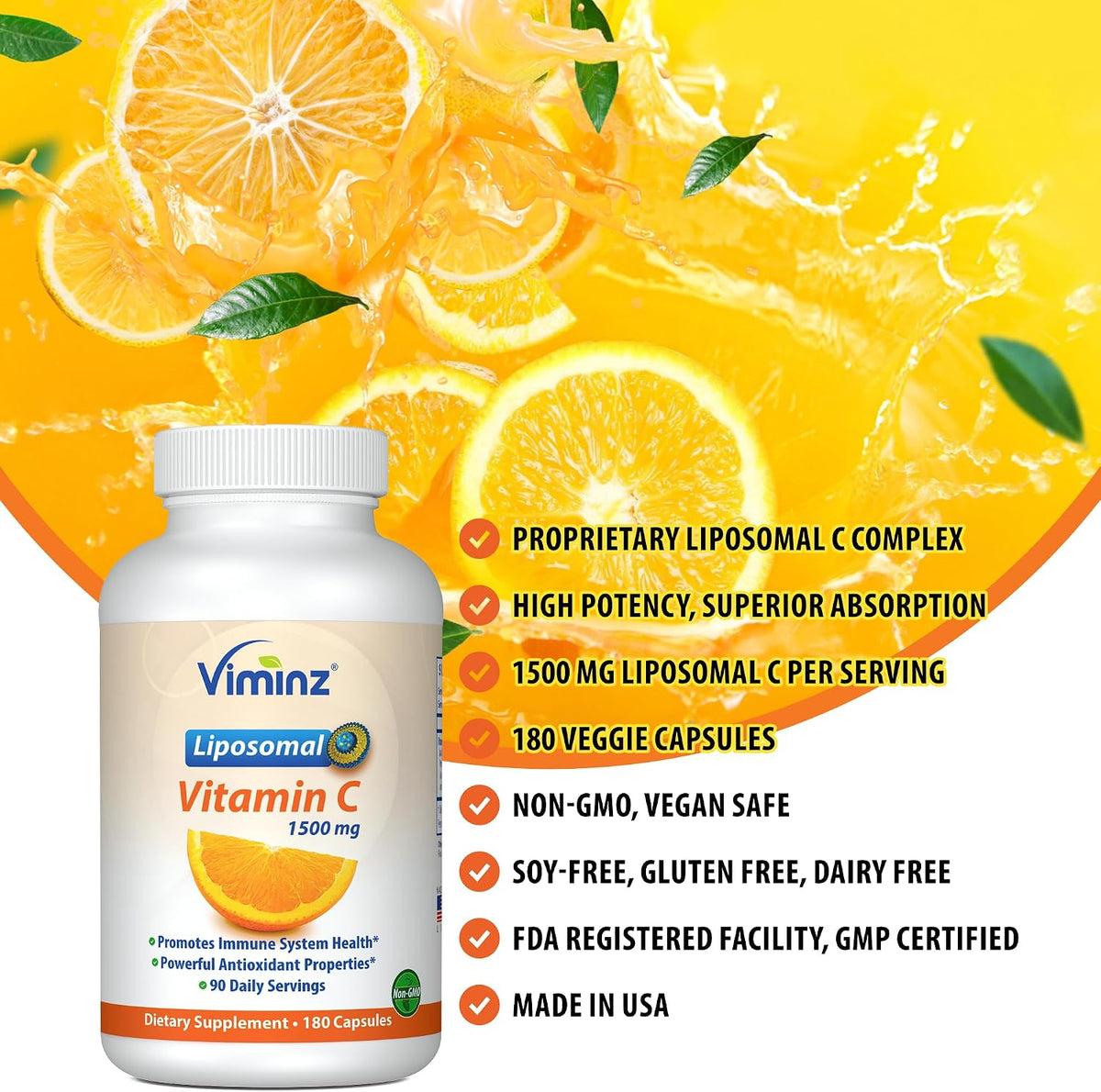 Viminz Vital-C Liposomal Vitamin C – 1500mg – 180 Veggie Caps