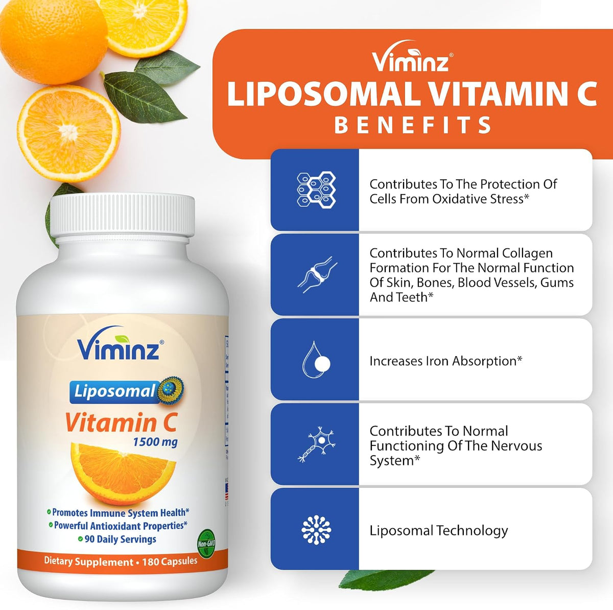Viminz Vital-C Liposomal Vitamin C – 1500mg – 180 Veggie Caps