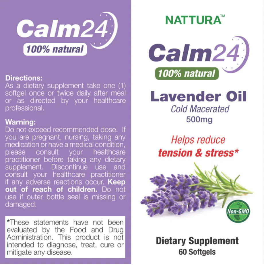 Calm Aid Lavender Oil Pills 500mg -  100% Natural, 60 Softgels