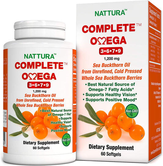 COMPLETE OMEGA 3-6-7-9* Pure Sea Buckthorn Oil Capsules, Kosher Certified 1200mg – 60 Softgels